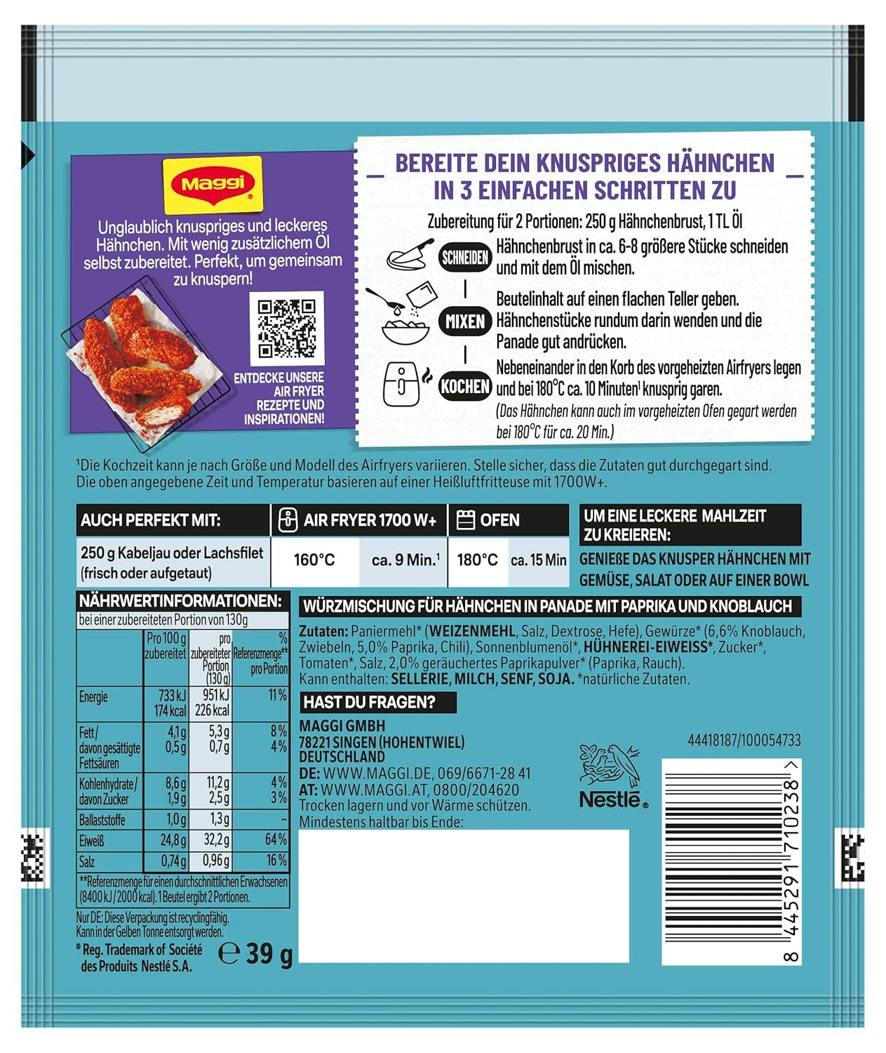 MAGGI Airfryer Knusper Hähnchen - Paprika en Knoblauch, 1er-pakket (1 x 39 g)