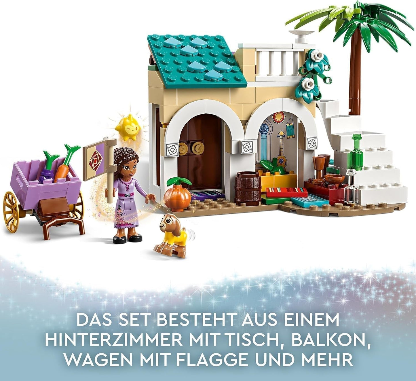 LEGO 43223 Disney Wish Asha in Rosas City, Wish Movie Set met markt, Asha minipop, Valentino als speelgoedgeit en sterfiguren, cadeau voor kinderen vanaf 6 jaar, bouwsets voor meisjes en jongens Besuche den LEGO-Store