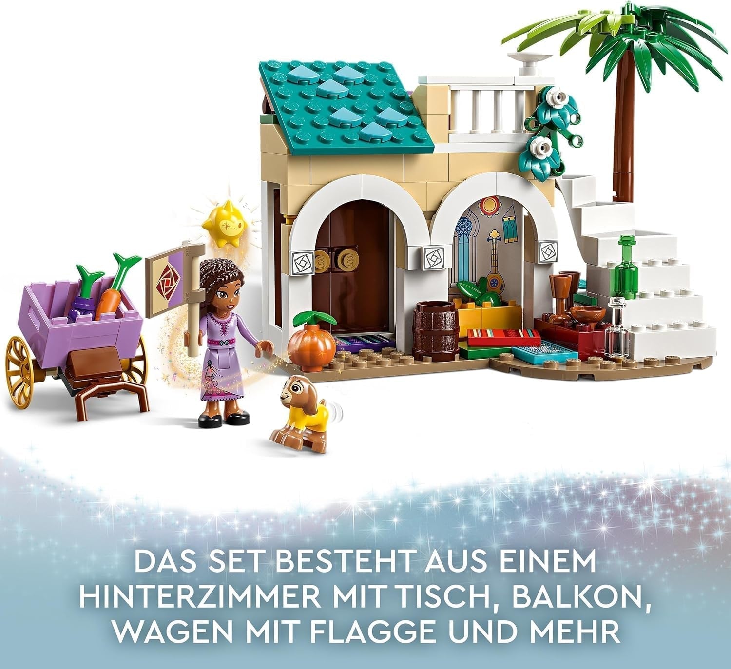 LEGO 43223 Disney Wish Asha in Rosas City, Wish Movie Set met markt, Asha minipop, Valentino als speelgoedgeit en sterfiguren, cadeau voor kinderen vanaf 6 jaar, bouwsets voor meisjes en jongens Besuche den LEGO-Store