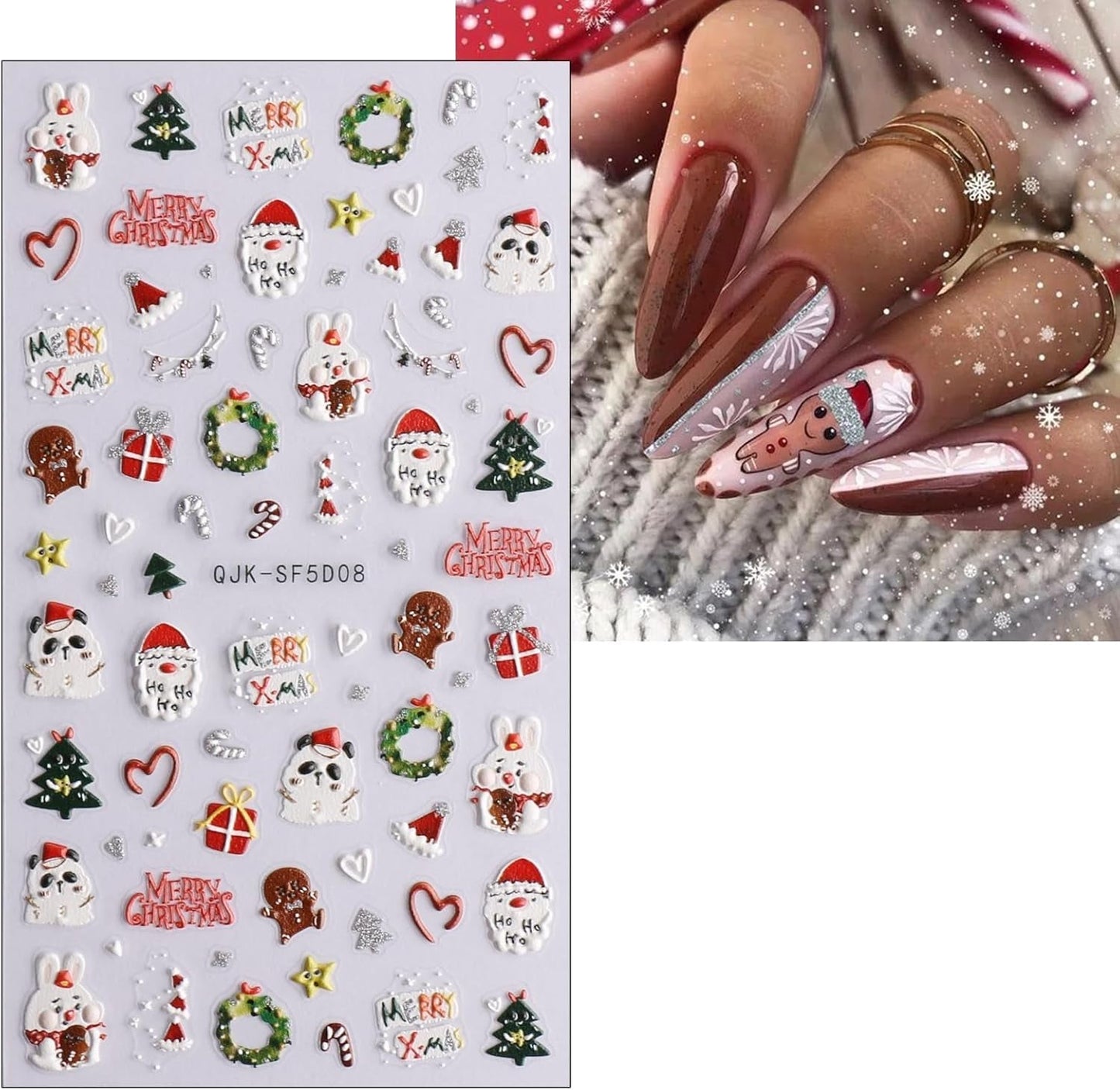 Kerst 3D-nagelstickers 4 vellen 5D-nagelstickers Stereoscopische nagelstickers Decoraties Nageldesignaccessoires