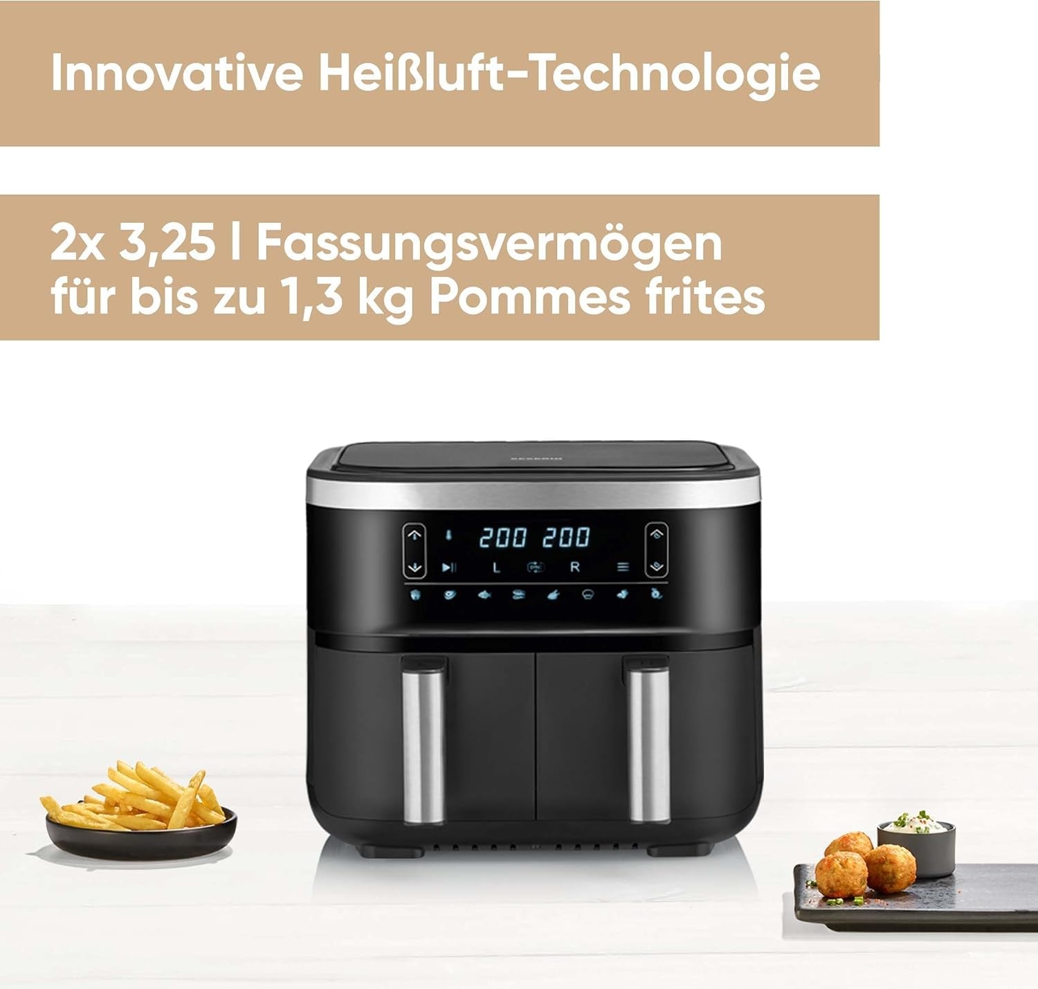 SEVERIN Dubbele heteluchtfriteuse met kookkamer 2 X 3,8 L, 8 automatische programma's Apparaten Naty Shop