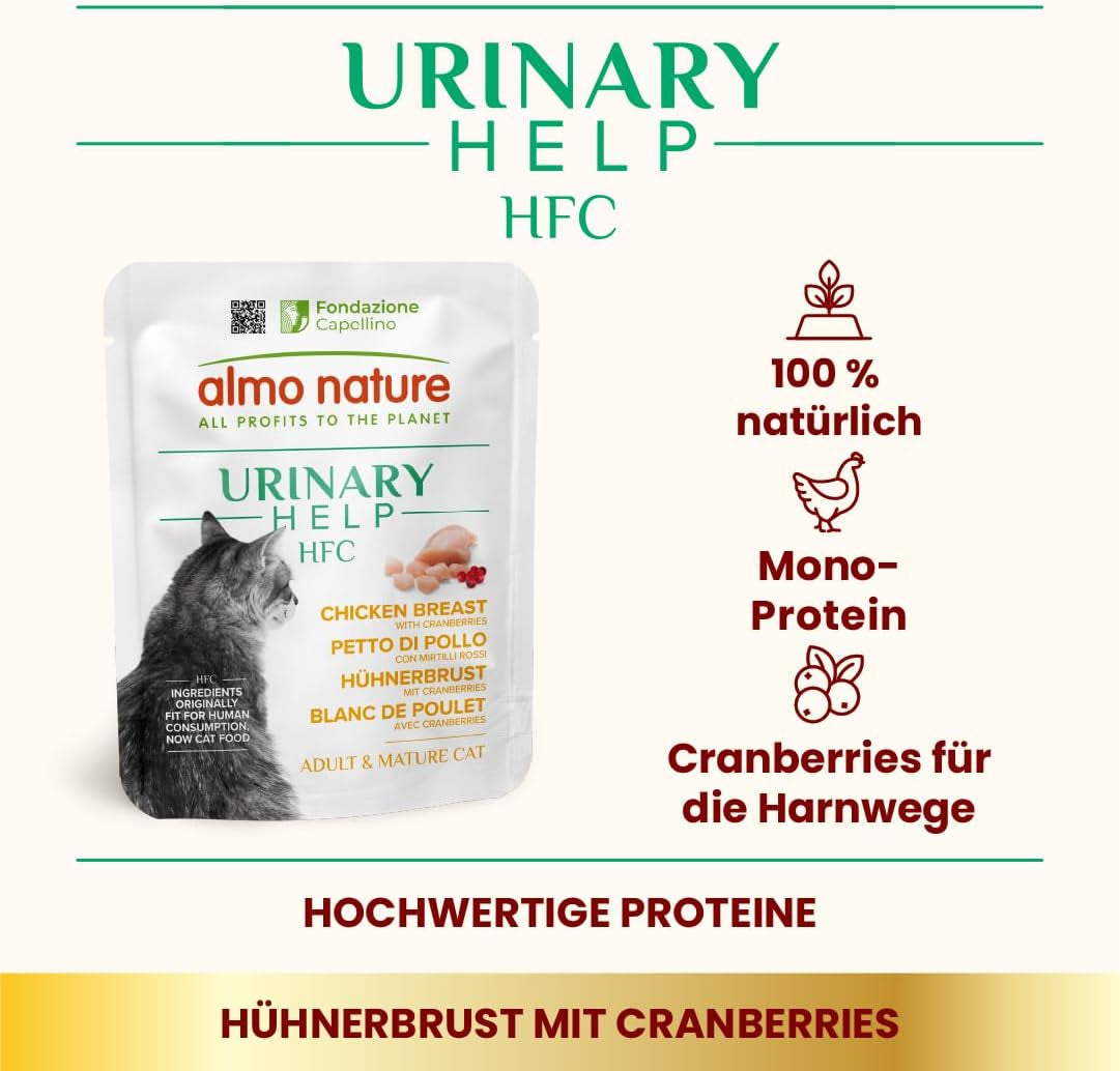 Almo Nature HFC Urinary Help - Nassfutter für Katzen - Unterstützung für die Harnwege - Atlanticr Tunfisch & Cranberries - Human Grade, Monoproteïne, Glutenvrij - 24x50g