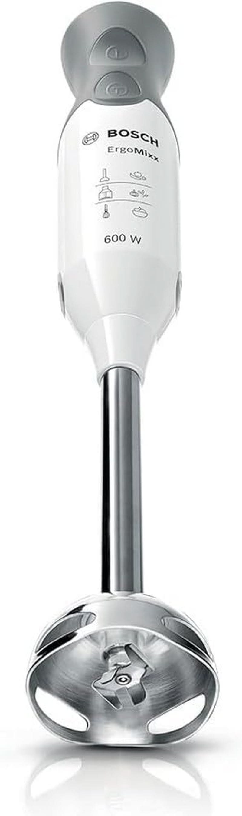 Bosch Stabmixer Ergomixx MSM66110, Edelstahl-Mixfuß, Mix- en Messbecher, 2 Geschwindigkeitsstufen, Leichtes Gehäuse, 4-Klingen-Messer, Einfache Reinigung, 600 W, Weiß/Grau Kitchen Naty Shop