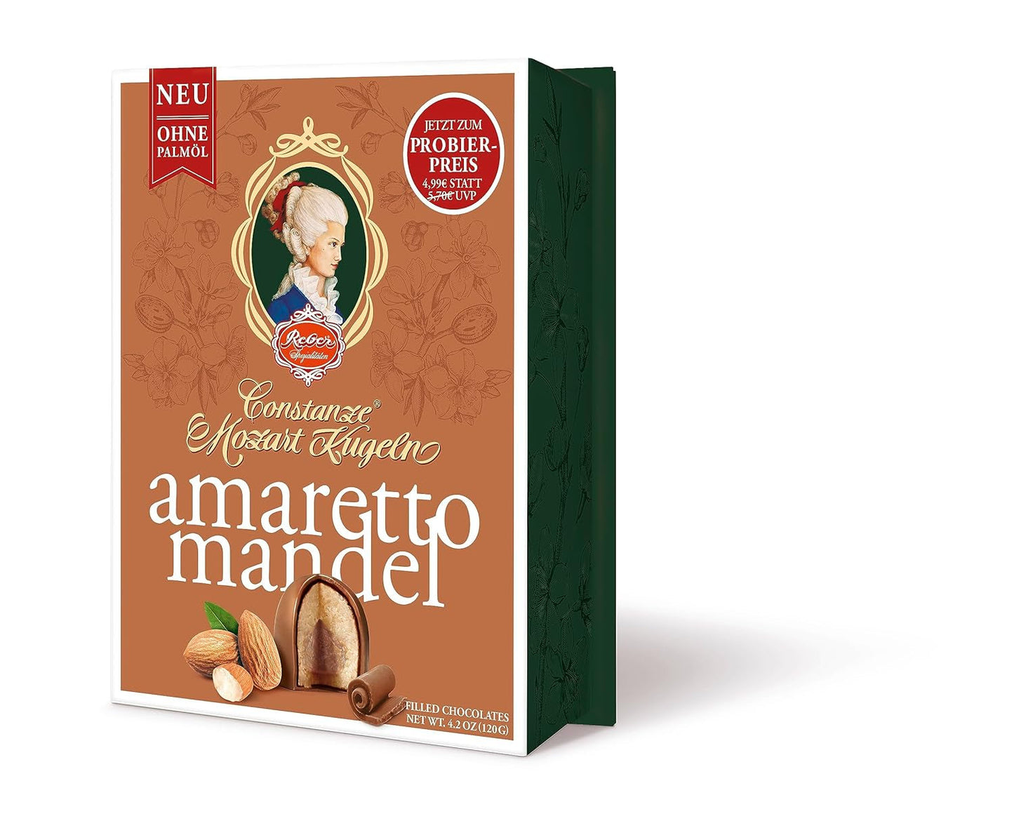 Reber Mozart-balletjes met pure chocolade, verpakking van 6 met marsepein en nougat, veganistisch - 1 x 120 g