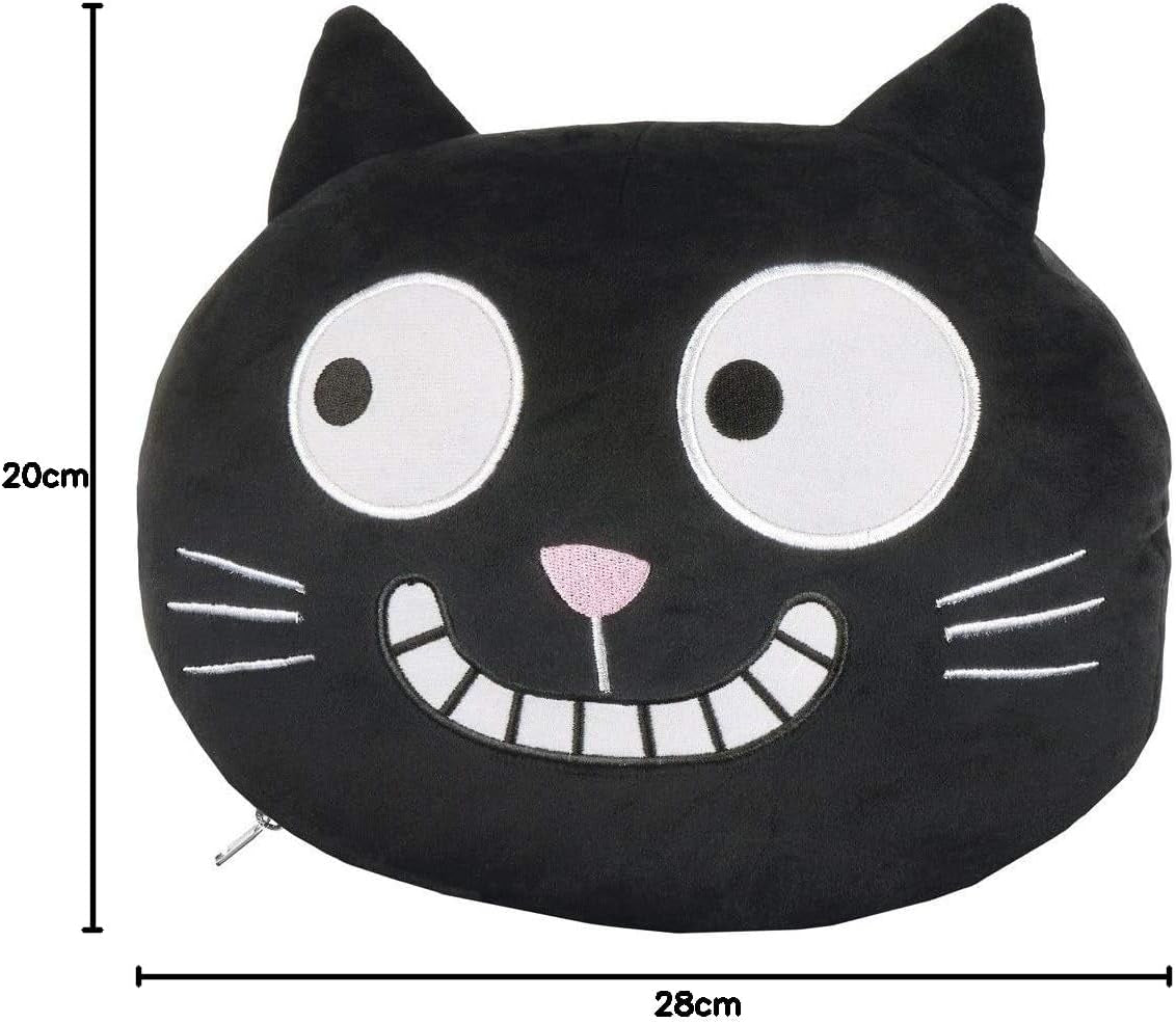 Nekkussen van Mozes. Ed, de kat | 2-in-1 nek- en hoofdkussen voor op reis | Kattenreiskussen, 28 cm, Zwart