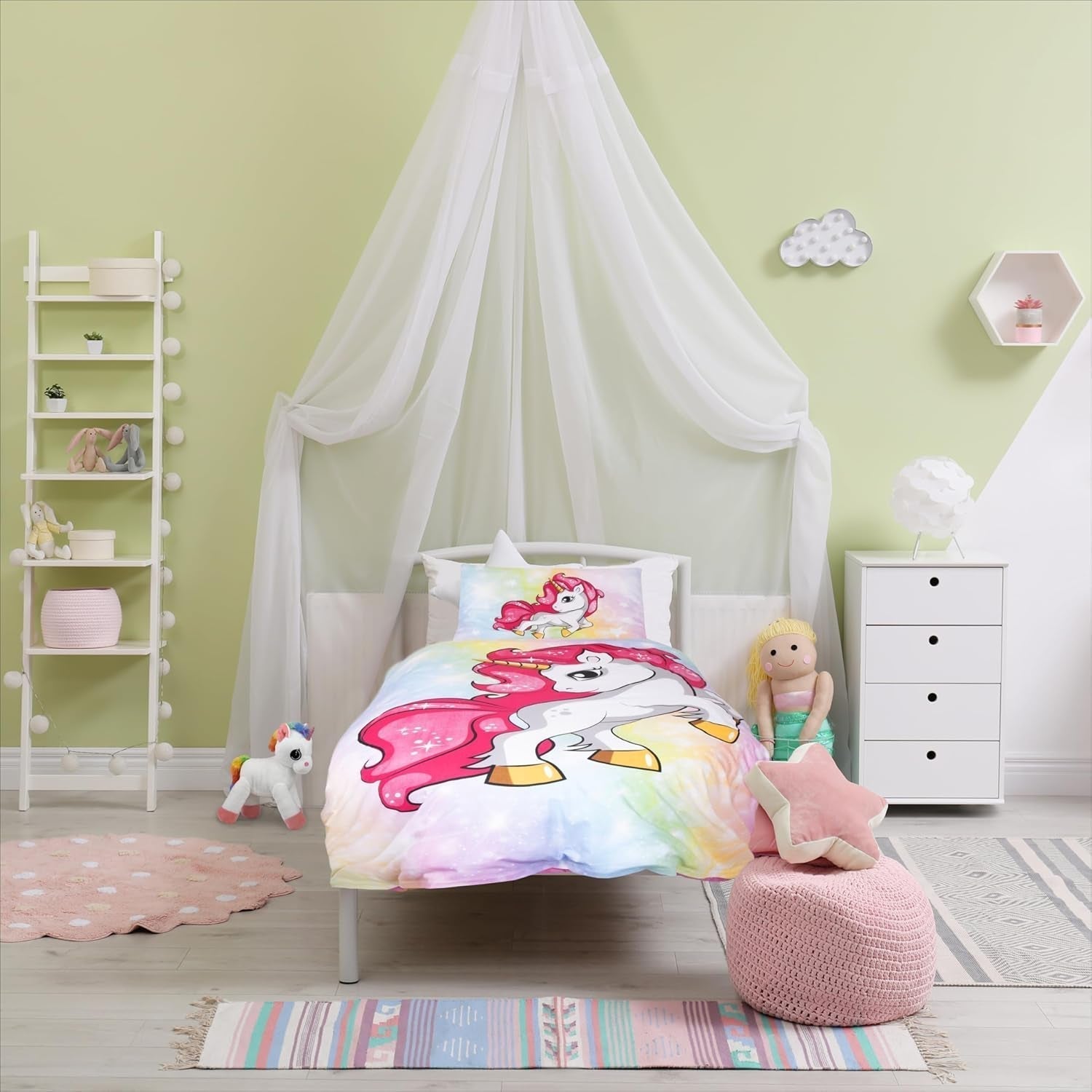 Beddengoed voor meisjes, Eenhoorn, 100 x 135 cm en 40 x 60 cm, katoenen beddengoed - kinderen Naty Shop