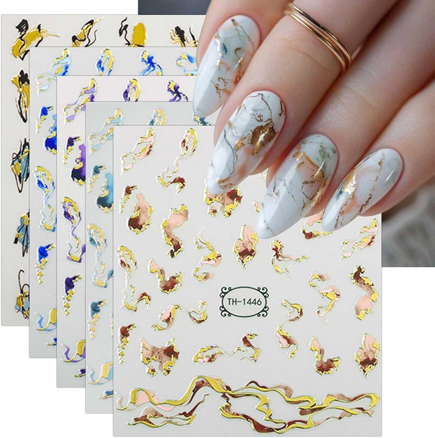 JMEOWIO Nagelsticker Marmor French Tip 8 Blatt Nail Art Sticker Selbstklebend Nagelaufkleber Decoratie Nageldesign Zubehör