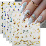 JMEOWIO Nagelsticker Marmor French Tip 8 Blatt Nail Art Sticker Selbstklebend Nagelaufkleber Decoratie Nageldesign Zubehör