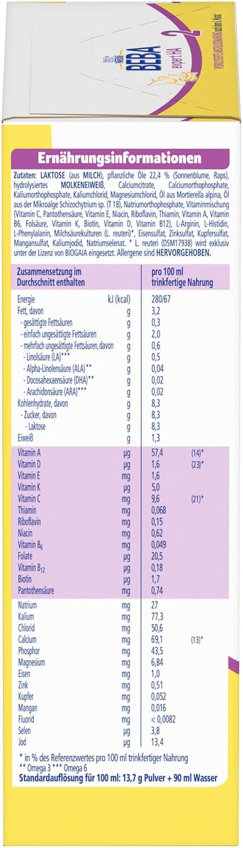 BEBA Expert HA 2 Opvolgmelk na 6 maanden, babyvoeding met gehydrolyseerd eiwit, alleen lactose, palmolievrij, verpakking van 6 (6 x 550 g) Naty Shop