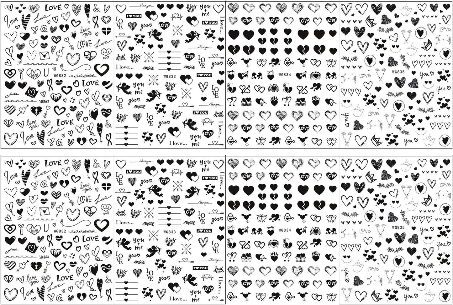 8 Blatt Nagelsticker Valentinstag Nagelaufkleber Selbstklebend Liebhaber Des Schwarzen Herzens Nail Art Sticker Decoratie Nageldesign Zubehör