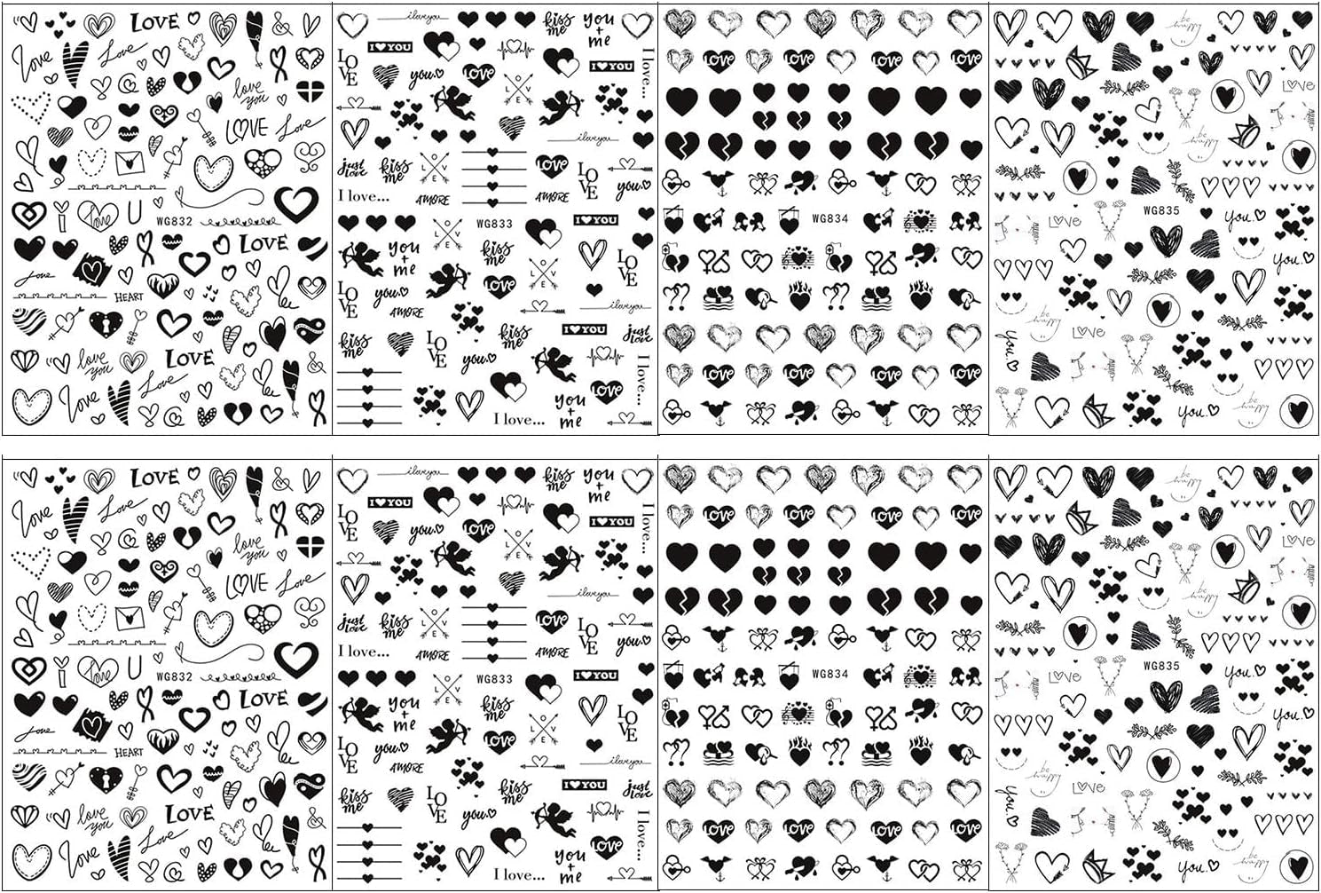 8 Blatt Nagelsticker Valentinstag Nagelaufkleber Selbstklebend Liebhaber Des Schwarzen Herzens Nail Art Sticker Decoratie Nageldesign Zubehör