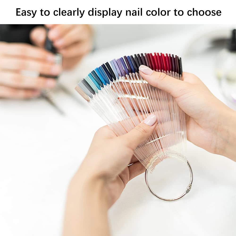 300 transparante nagelsticks, waaiervormige nagelontwerpen, kleurendisplaytips met 6 metalen ringen, kunstnagelplaat voor nagelsalon en gellakoefening voor beginners