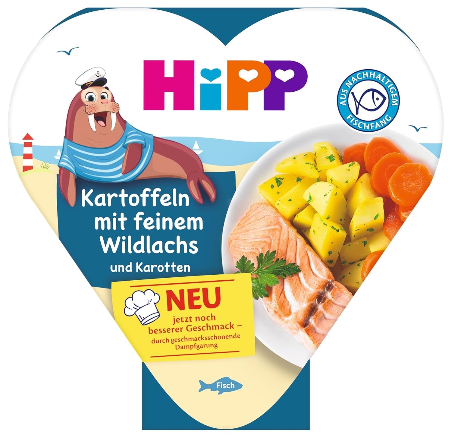 HiPP aardappelen met fijne wilde zalm en wortelen (6x250g), vanaf 1 jaar, licht gestoomd, gekruid voor kinderen, afkomstig van duurzame visserij
