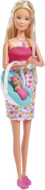 Simba 105733480 - Steffi Love babyrugzak, zwangere pop met baby en geweldige geluiden, babyaccessoires en draagzak, roze Naty Shop enkele poppen