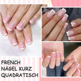 Lichtroze zelfklevende Franse nagels - 32 stuks lijm op Franse nagels - vierkante korte kunstnagels - ademende lijm op kunstnagels - volledige dekking kunstnagels voor dames (lichtroze)
