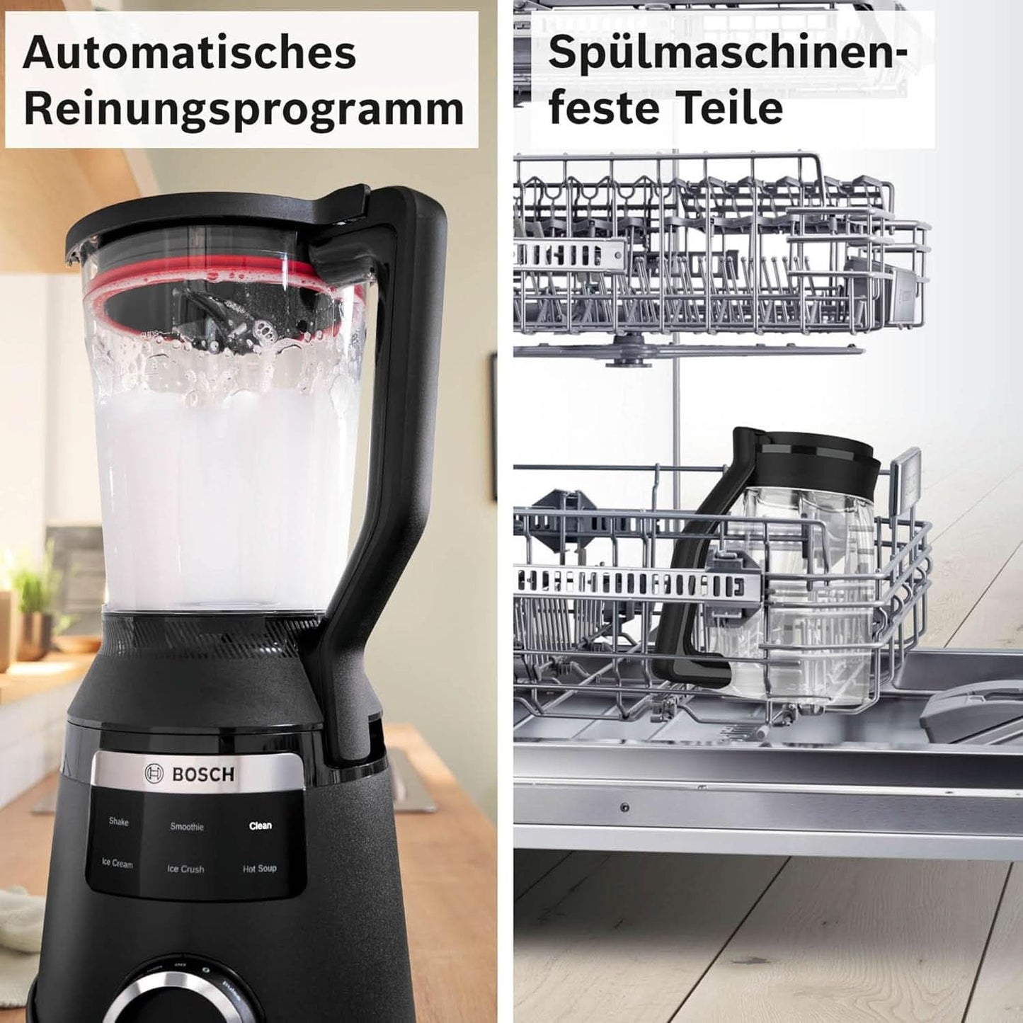 Highspeed-Standmixer Vitapower Serie 6 MMBD665B1, 45.000 U/Min, 6 Programma's Inkl Heiße Suppe & Reinigung, 2 L Mixbehälter, Stopfer, Spülmaschinenfeste Teile, Made in Europe, 1800W, Schwarz Kitchen Naty Shop
