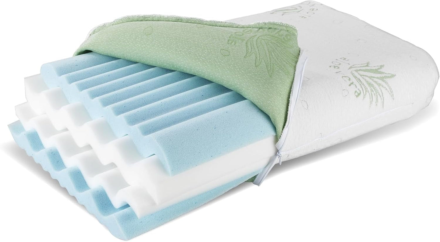 Maximex visco neksteunkussen, Ademend steunkussen met ergonomische schuimvulling, In hoogte en hoogte verstelbaar neksteunkussen voor een goede nachtrust, Met aloë vera Naty Shop standaard kussens
