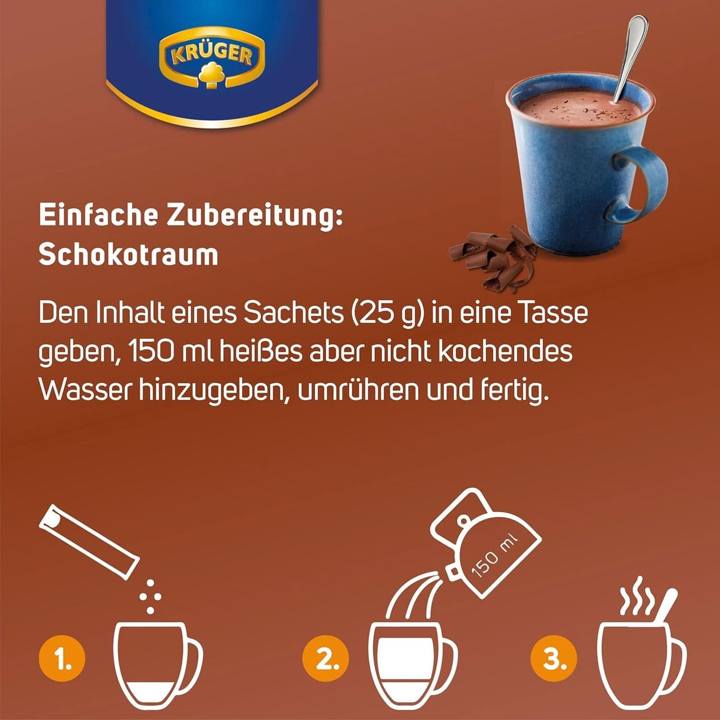 KRÜGER Family, Cacaopoeder voor warme chocolademelk, 8 dozen x 10 zakjes, 8 x 250 gram Cacao en Warme Chocolademelk Naty Shop