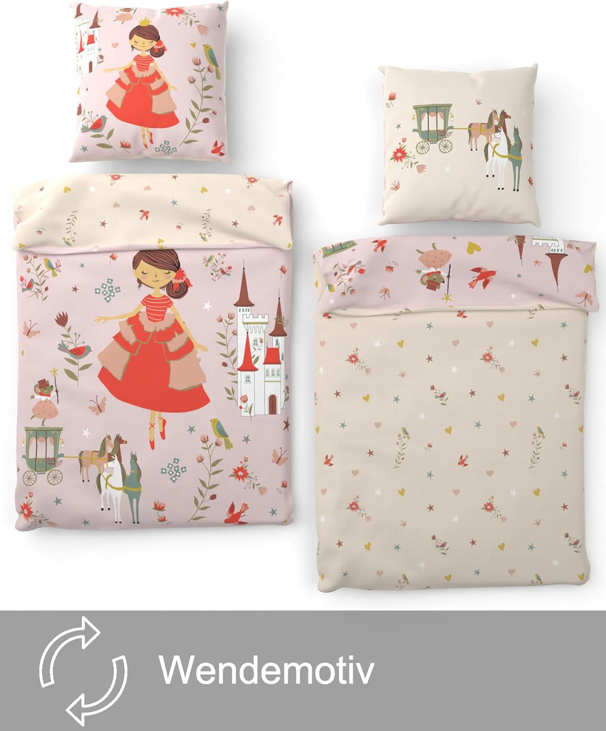 Skybrands Bettwäsche Prinzessin 135X200 [Mit Beutel] Einhorn Mädchen Bettwäsche Baumwolle 2 TLG. 1X Bettbezug 1X Kissenbezug Naty-winkel