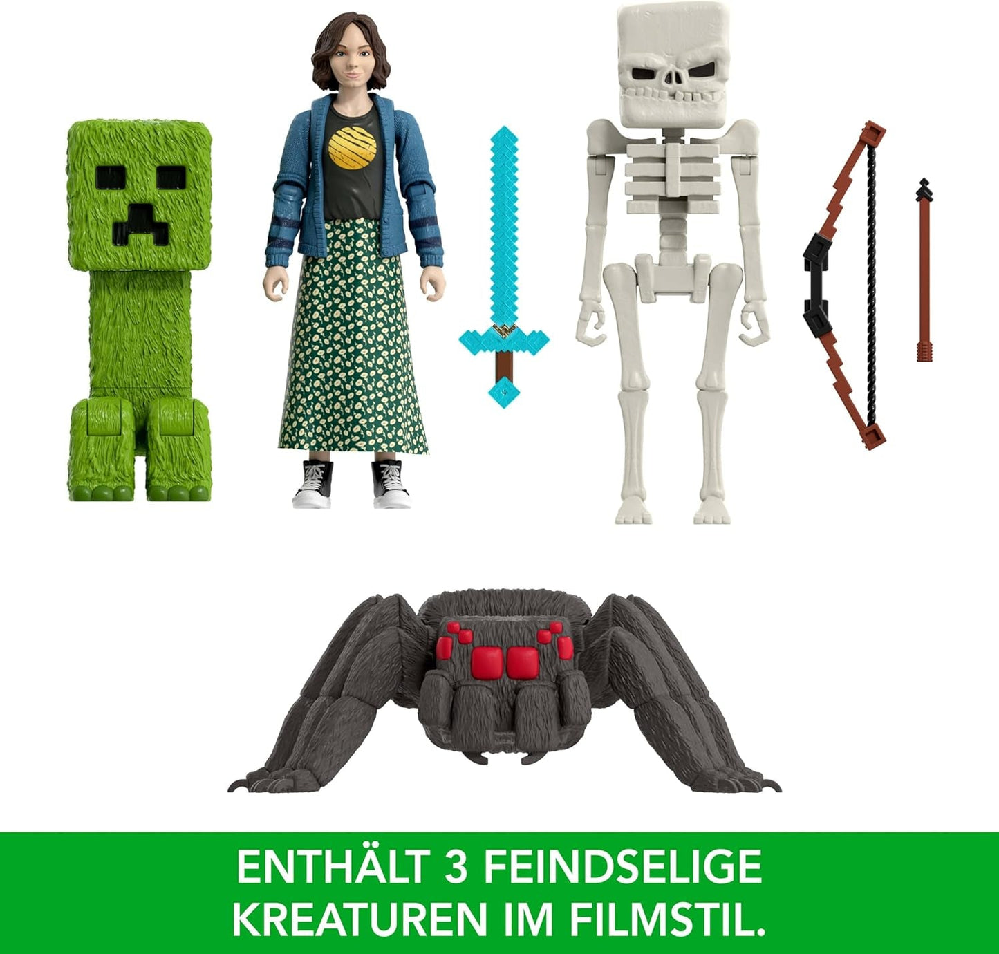 Mattel Minecraft-verhaalset met 4 actiefiguren en 3 accessoires Ontmoetingen in de bovenwereldset Minecraft-filmgeïnspireerd verzamelspeelgoed JFR70 Actiefiguren Naty Shop