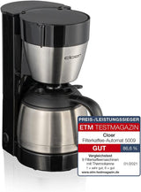 Cloer 5009 warmhoudfilter-espressomachine voor maximaal 8 kopjes 800W met geïsoleerde roestvrijstalen karaf 1x4 filterbeker zwart