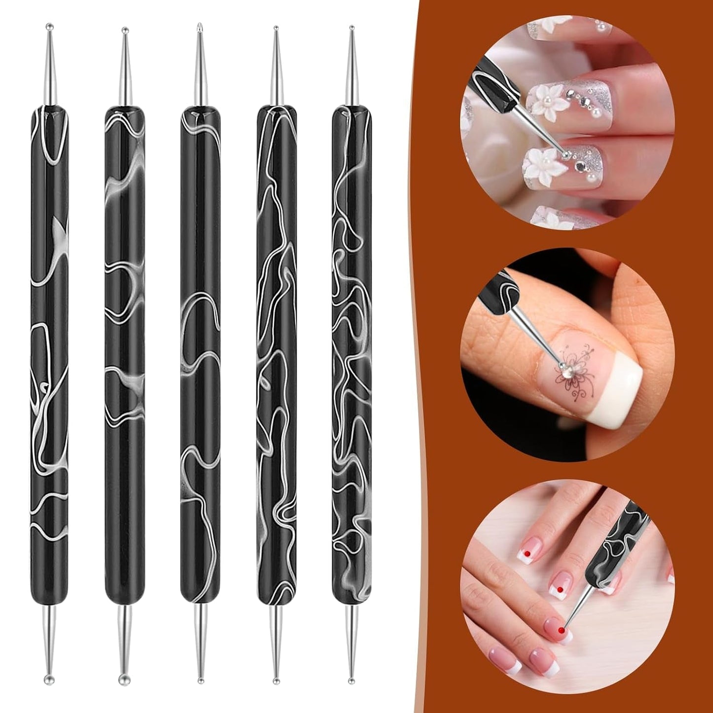 5 Stück Nail Design Dotting Tools Nagelkunst Werkzeug Nagelpunkt Pinsel Punktierung Stift Marbleizing Werkzeug Für Nagelack Maniküre, Zwart