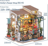 Robotime DG145 Rolife Emily's Flower Shop miniatuur poppenhuis Gemaakt van hout, metaal, stof en karton, afmetingen: 22 x 15 x 17 cm, Naty Shop poppenhuizen