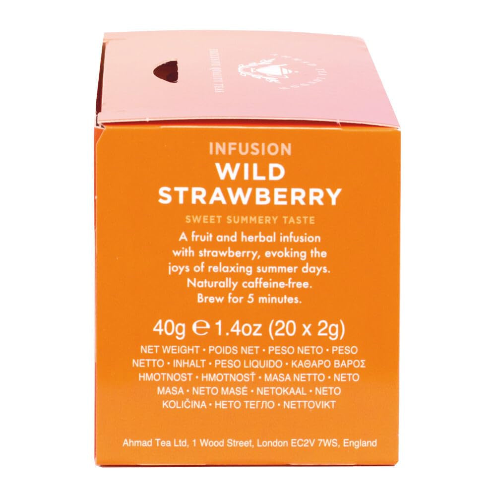 Ahmad Tea - Wilde Aardbei - Cafeïnevrije fruit- en kruidenthee - Aardbei - Smaakverzegelde, individueel verpakte theezakjes met 2 g thee per portie - 20 theezakjes met bandjes