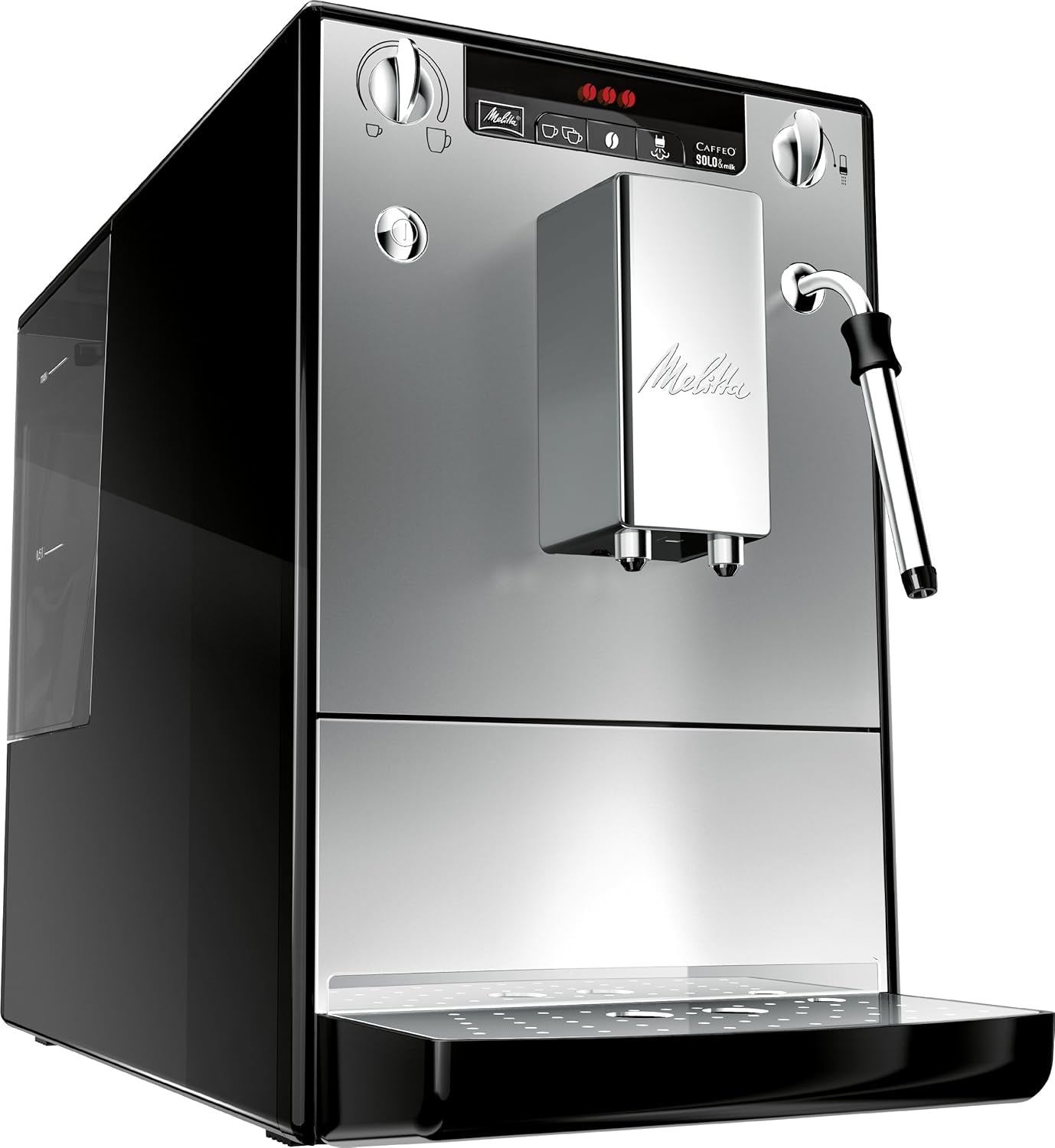 Melitta Solo & Milk - volautomatische slanke koffiemachine met melkopschuimer, koffiemachine met afneembaar waterreservoir, b.v. koffie of cappuccino, zilver