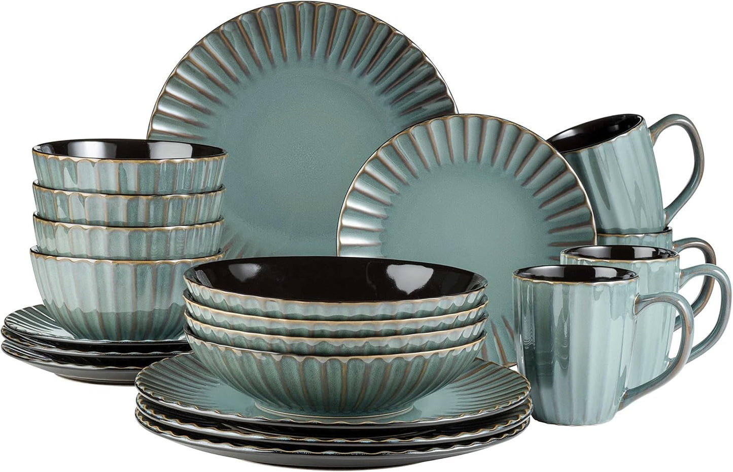 MÄSER 931964 Confino-serie serviesset voor 4 personen, moderne vintage look, keramische comboset, 20-delig, benzinekleur met zwarte accenten, tegel