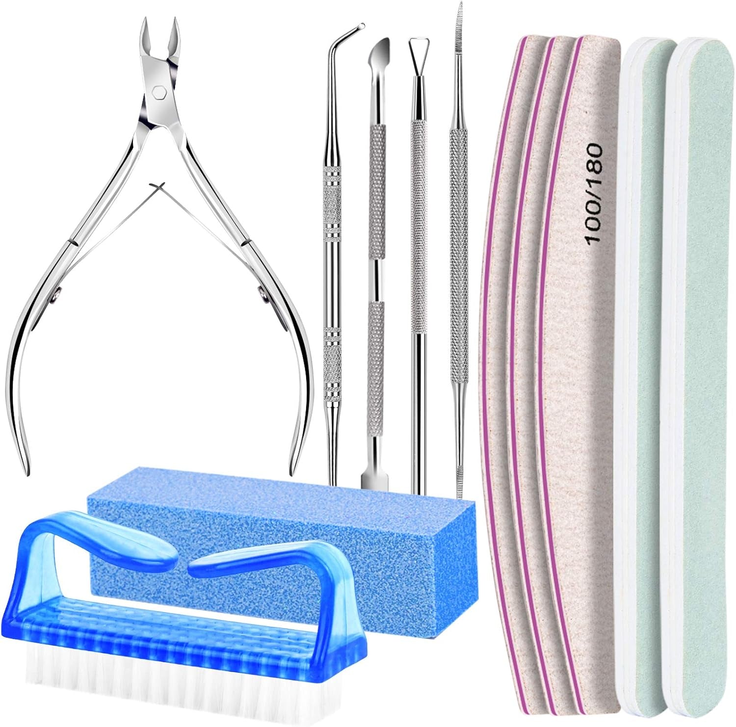 FANDAMEI manicureset, buffer voor gelnägel, nagelfeile 100/180, nagelfeilen voor gelnägel, nagelhautschieber, buffer voor gelnägel, feilen voor gelnägel, nagelzange, nagelfeilen set, manicure- en pedicureset