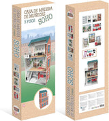 Soho-Madera design poppenhuis van 3 verdiepingen met 8 meubelstukken, afmetingen 120 x 33 x 75 cm (913D00181)