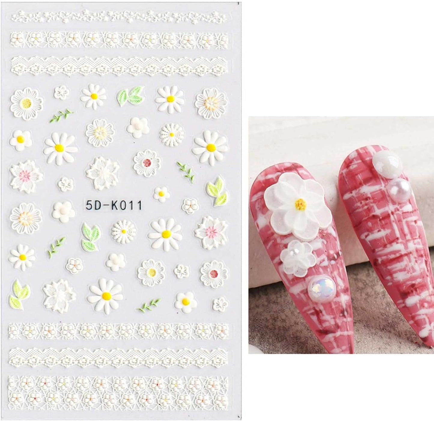JMEOWIO 3D Nagelsticker Frühling Blumen 5 Blatt Nagelaufkleber 5D Stereoskopisch Selbstklebend Bunte Blüte Nail Art Sticker Decoratie Nageldesign Zubehör