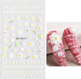 JMEOWIO 3D Nagelsticker Frühling Blumen 5 Blatt Nagelaufkleber 5D Stereoskopisch Selbstklebend Bunte Blüte Nail Art Sticker Decoratie Nageldesign Zubehör