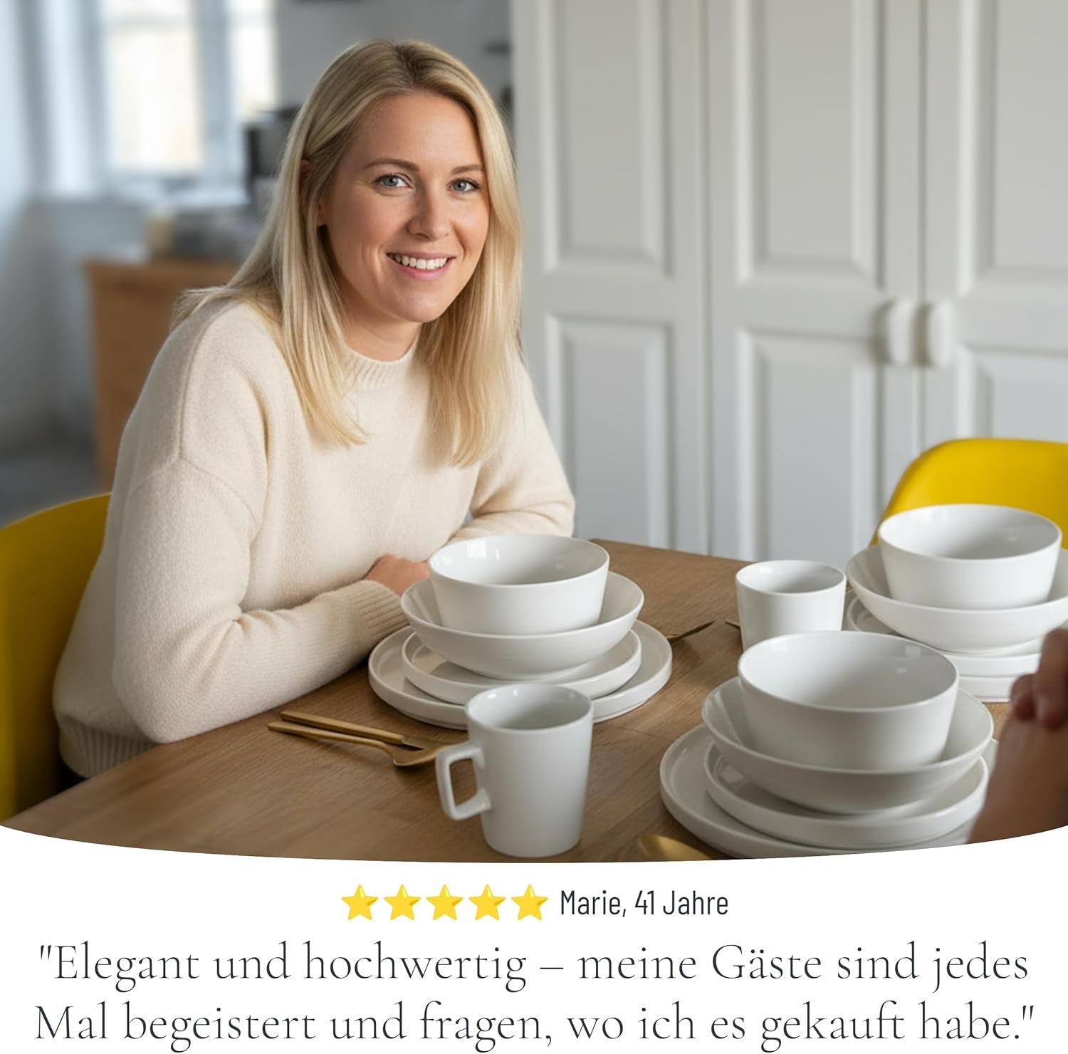 Crystal 48-delige porseleinen serviesset TESTWINNAAR Helder porseleinen serviesset kommen en borden servies voor 12 Pure Living serviessets in wit