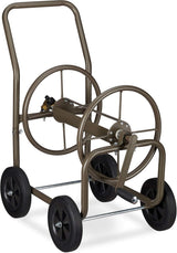 Relaxdays XL slangenwagen, mobiele slanghaspel, metaal, voor 60 m slang, 4 wielen, met slinger, 90° rol, bruin