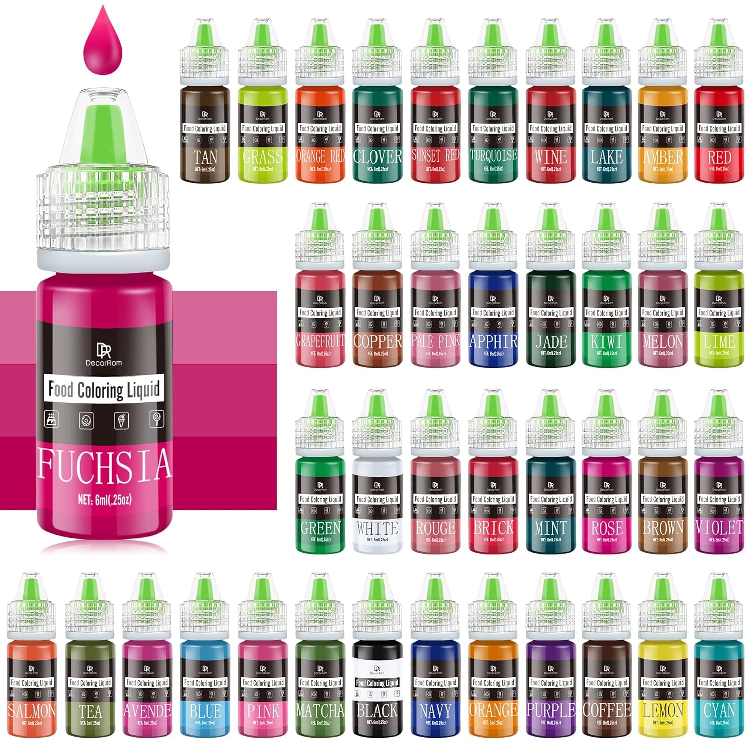 Voedselkleuring - 20 kleuren x 10 ml geconcentreerde vloeibare kleurstof voor taartdecoratie, bakken, koekjes, macarons - suikervrije kleurstof voor drankjes, taartdecoratie, doe-het-zelf-slijm, paaseieren