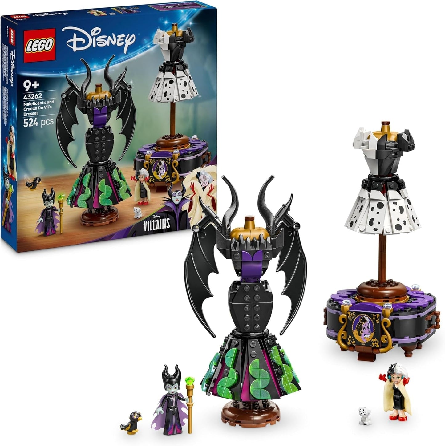 LEGO Ç€ Disney Villains The Dresses Of Maleficent en Cruella De Vil - Speelgoed voor jongens en meisjes vanaf 9 jaar - Incl. 2 minipoppetjes en 2 dierenfiguren - jubileumcadeau voor fans 43262 Bouwsets Beschik over de standaardtitel van de LEGO Store