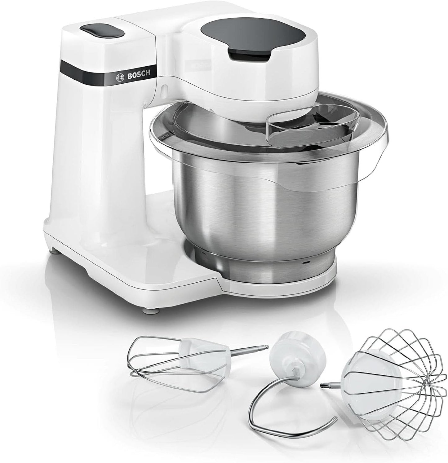 Bosch Küchenmaschine Serie 2 MUMS2EW00, Edelstahl-Schüssel 3.8 L, Planetenrührwerk, Knethaken, Schlag-, Rührbesen Edelstahl, 4 Arbeitsstufen, Durch Optionele Zubehör Erweiterbar, 700W, Weiß Kitchen Naty Shop