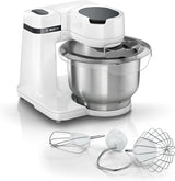 Bosch Küchenmaschine Serie 2 MUMS2EW00, Edelstahl-Schüssel 3.8 L, Planetenrührwerk, Knethaken, Schlag-, Rührbesen Edelstahl, 4 Arbeitsstufen, Durch Optionele Zubehör Erweiterbar, 700W, Weiß Kitchen Naty Shop