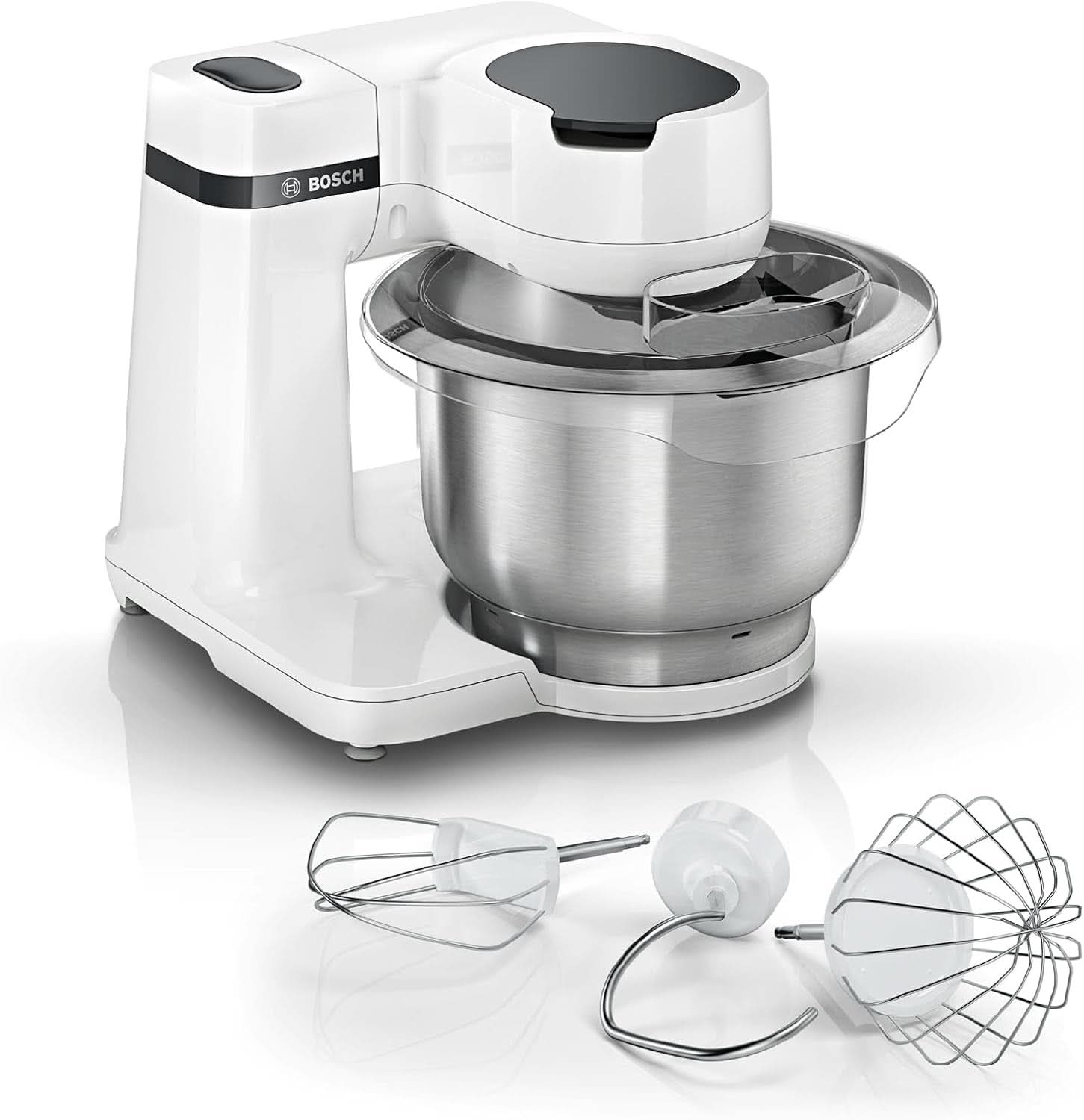 Bosch Küchenmaschine Serie 2 MUMS2EW00, Edelstahl-Schüssel 3.8 L, Planetenrührwerk, Knethaken, Schlag-, Rührbesen Edelstahl, 4 Arbeitsstufen, Durch Optionele Zubehör Erweiterbar, 700W, Weiß Kitchen Naty Shop