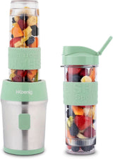 H.Koenig Smoothie Maker SMOO9 - Mini Standmixer - Mini Blender - 300 Watt - 570 Ml - Edelstahl - 2 Kunststofflesjes - Bpa-vrij, Grau Kitchen Naty Shop Pastellgrün