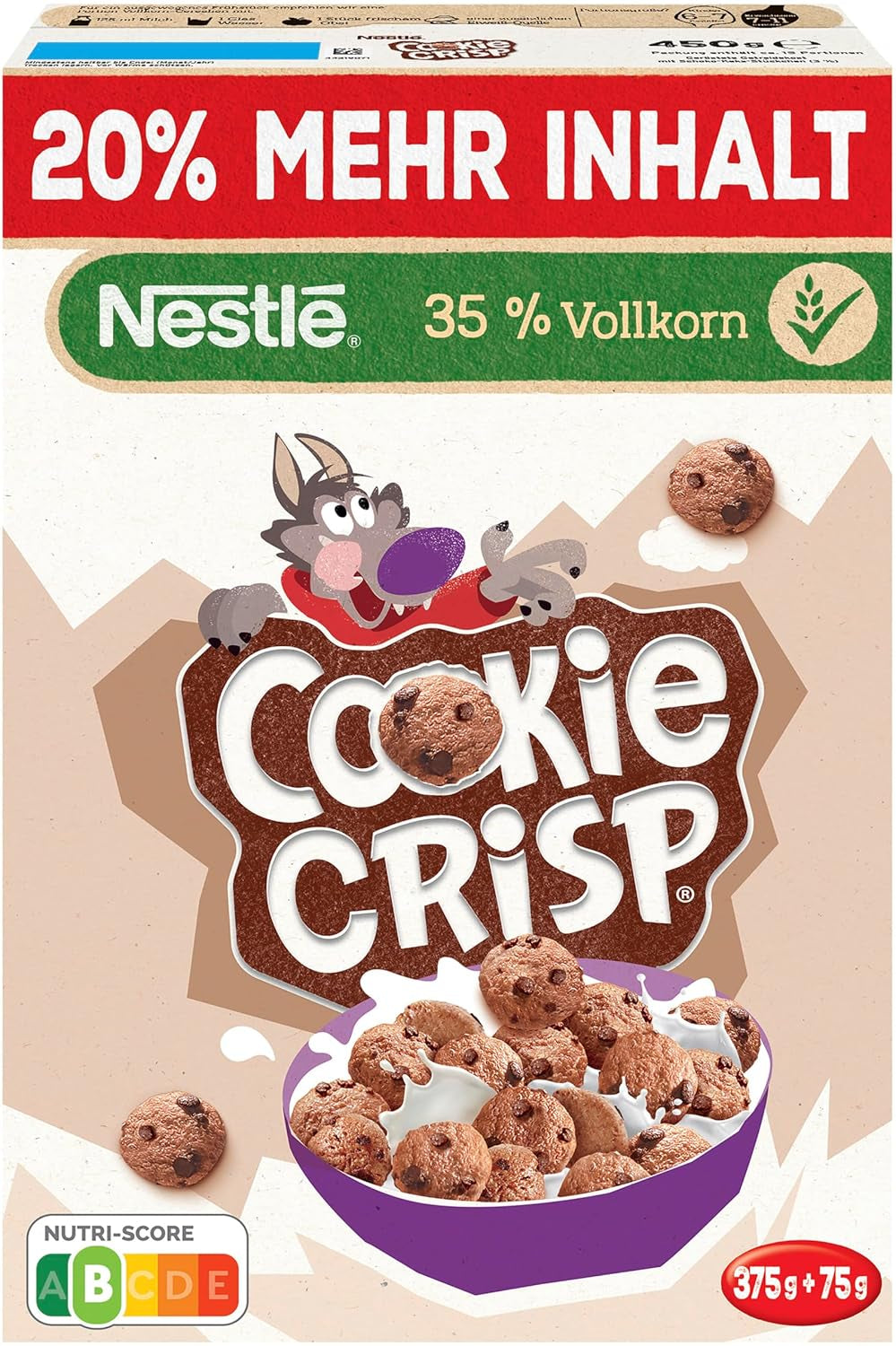 Nestlé Cookie Crisp (+20%), volkoren ontbijtkoekgranen voor kinderen, verpakking van 1 (1x450g)