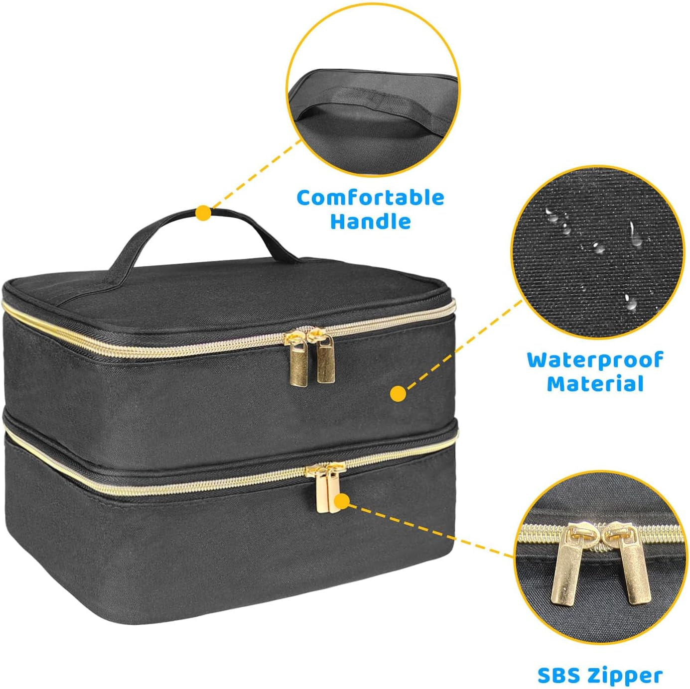 Nail Lacquer Organizer Tasche, Doppelschicht Nail Lacquer Storage Box, Organizer Koffer Für Nageldesign Kosmetiktasche Für 30 Flaschen Neonail Base (15Ml-0.5 Fl.Oz) & 1 nagellamp (zwart)