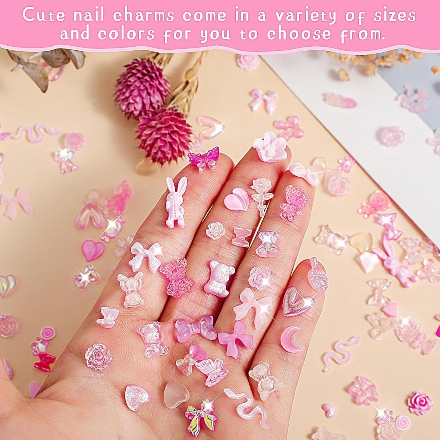 200 Stuks Nail Art Charms 3D Nail Art Decoratieset Strik Nagelhanger Roze Gemengde Stijl Strik Bloem Teddybeer Lolly Hartvorm Nail Art Decoratie DIY Ambachtelijke Nageldesign