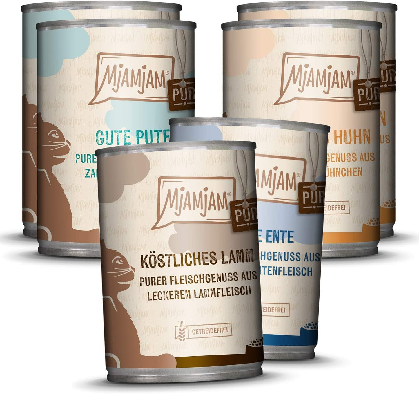 MjAMjAM - Premium natvoer voor katten - Pack Mix V - Pure Meat Delight 6 Pack (6 x 400 g) Graanvrij met extra vlees