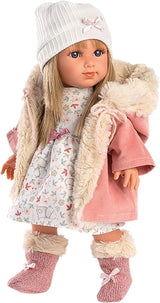 Llorens 1053541 Elena blond haar blauwe ogen mode zachte lichaamspop inclusief mode-outfit met kapmantel 35cm