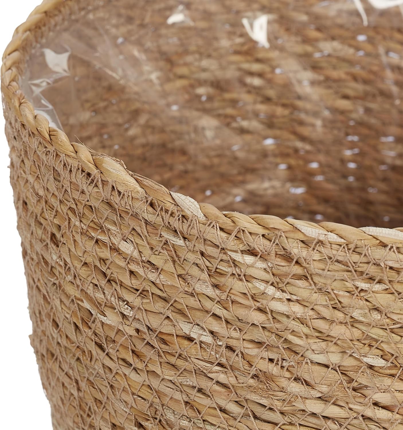 Relaxdays bloempotten van zeegras set van 3 ronde bloemen- en kruidenmand met folie 3 maten plantenbak naturel