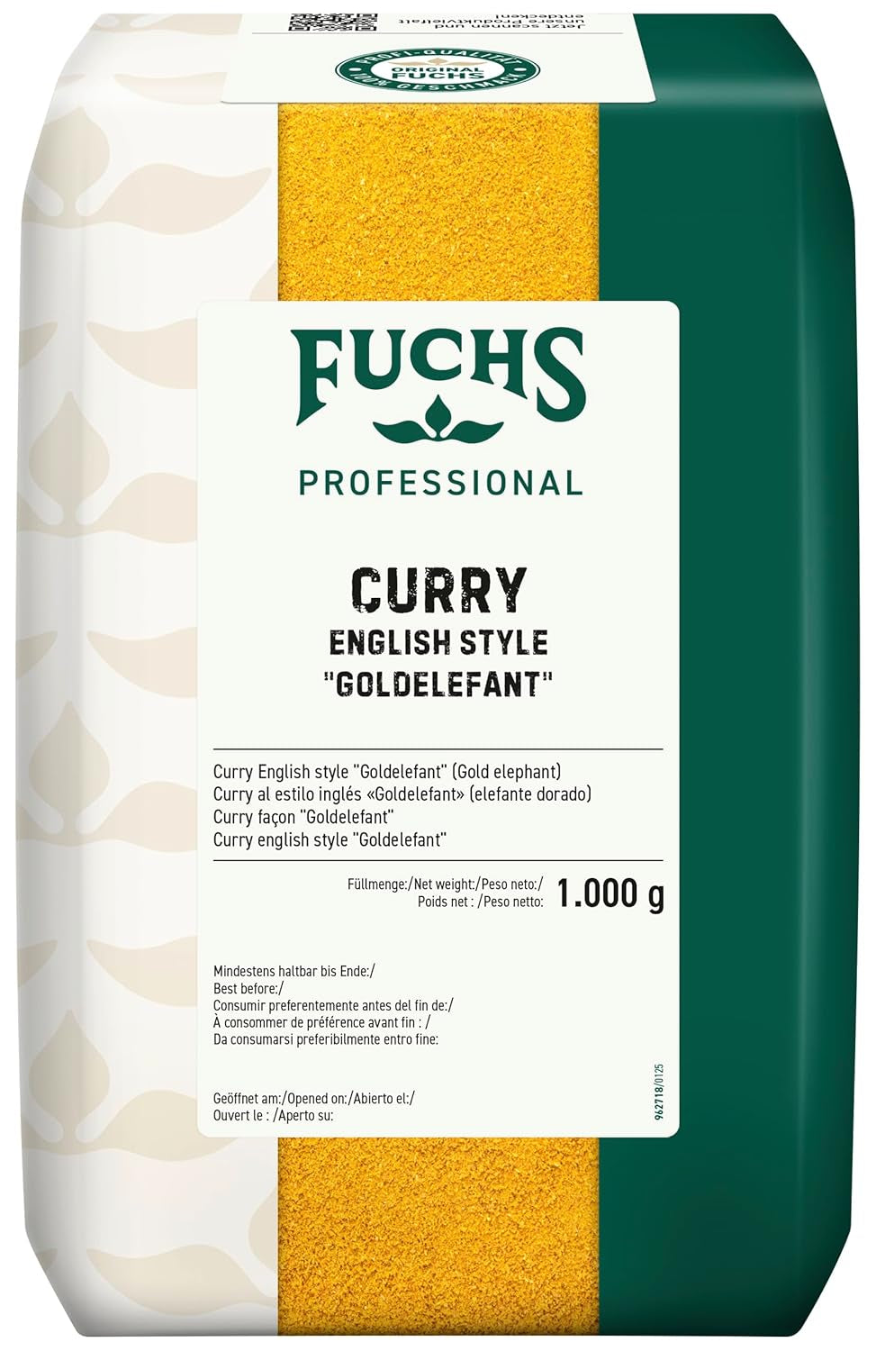 Fuchs Professional - Curry Engelse stijl "Goldelephant" | Zum Würzen von Suppen, Saucen und Reisgerichten | Profi-Kwaliteit voor Großverbraucher en Gastronomie | 1 kg im recycleerbare zak