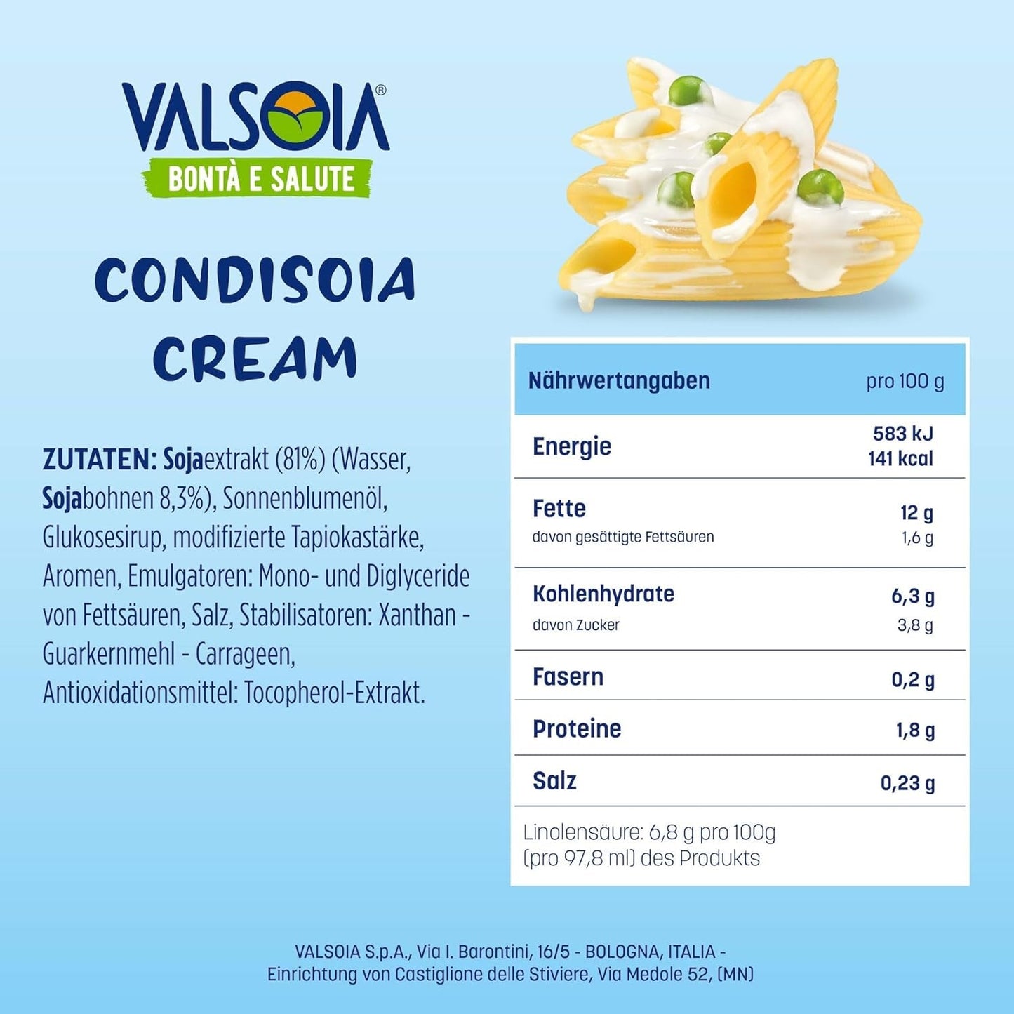 Condisoia crème, ideale kookroom voor mensen met lactose-intolerantie, veganisten en vegetariërs, veelzijdig in de keuken, 6 x 200 g